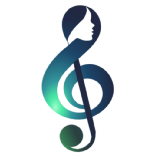 Violinschlüssel, mit Frauengesicht im oberen Teil, in Farben der Nordlichter